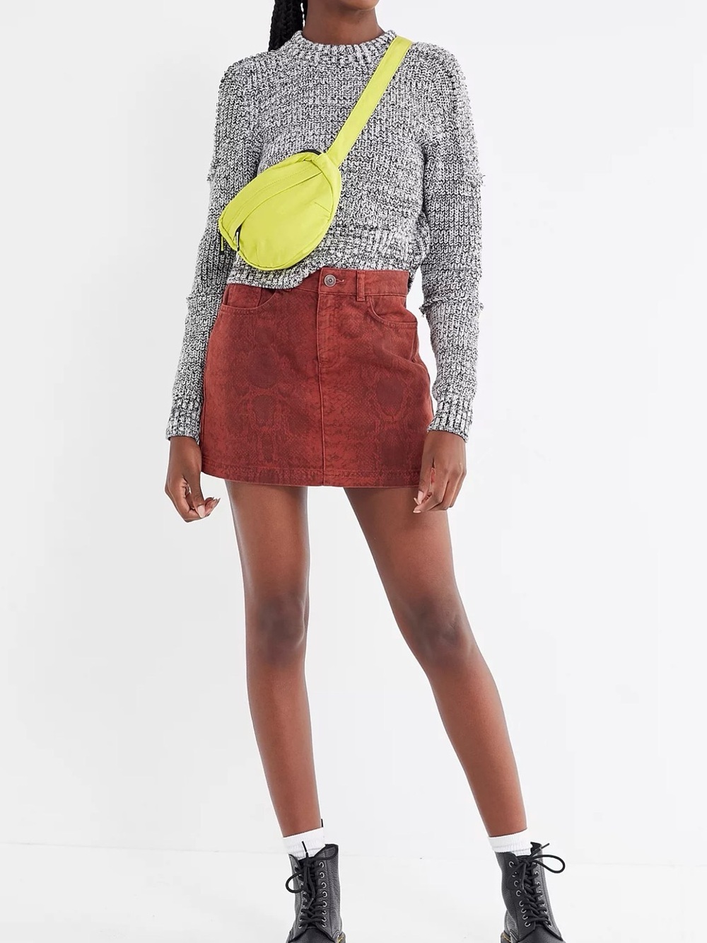 BDG Urban Outfitters Snake Print Denim Mini Skirt Rust Orange Size M 100% Cotton
